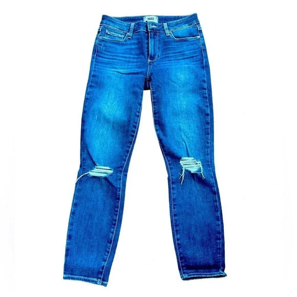 Paige Distressed Skinny Jeans Medium Wash Mid Rise Size 27 - Picture 1 of 3